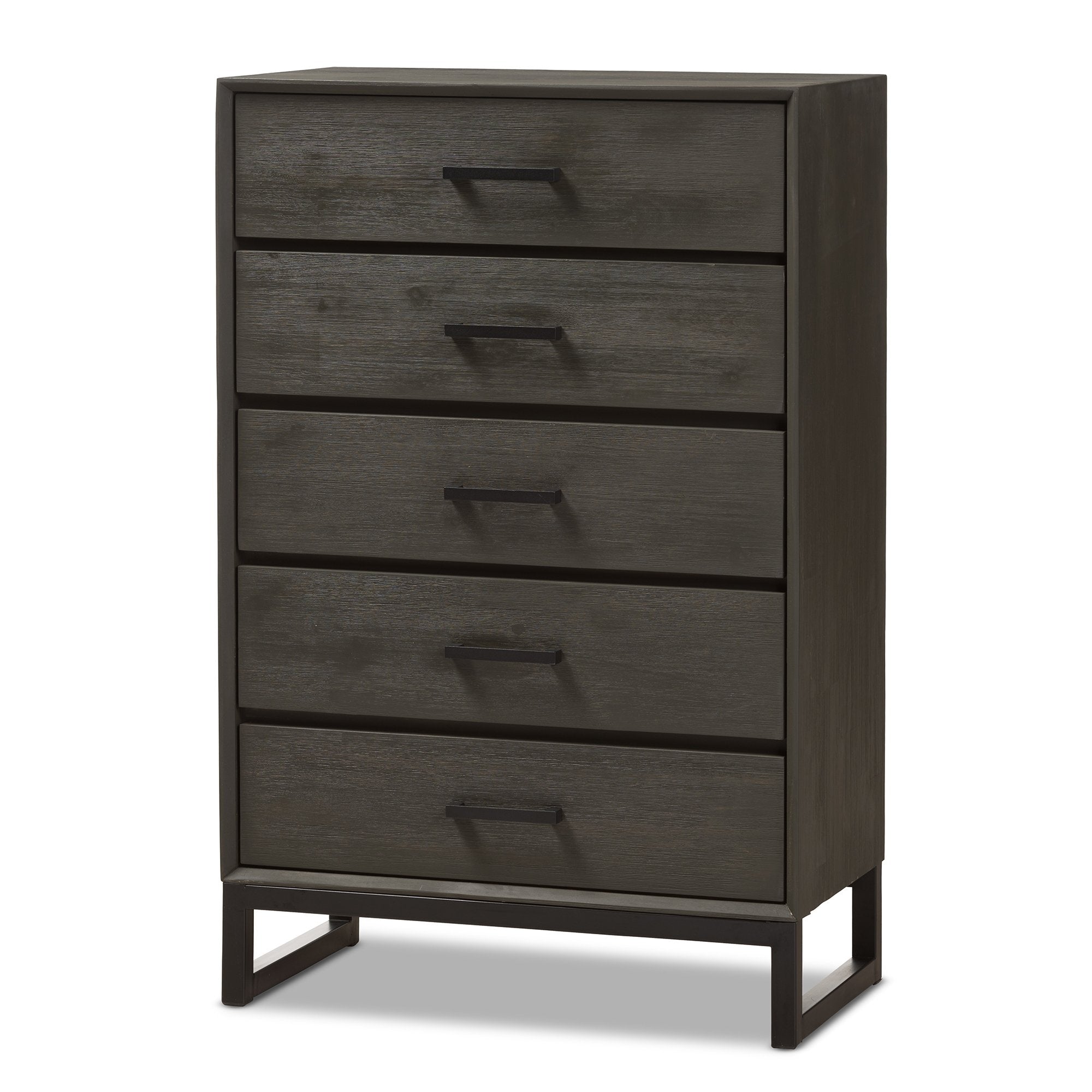 Baxton Studio Parris Rustic Grey Wood and Black Metal 5-Drawer Chest