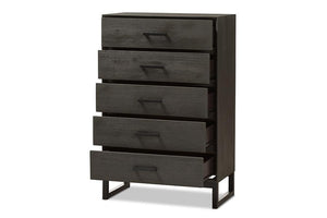 Baxton Studio Parris Rustic Grey Wood and Black Metal 5-Drawer Chest