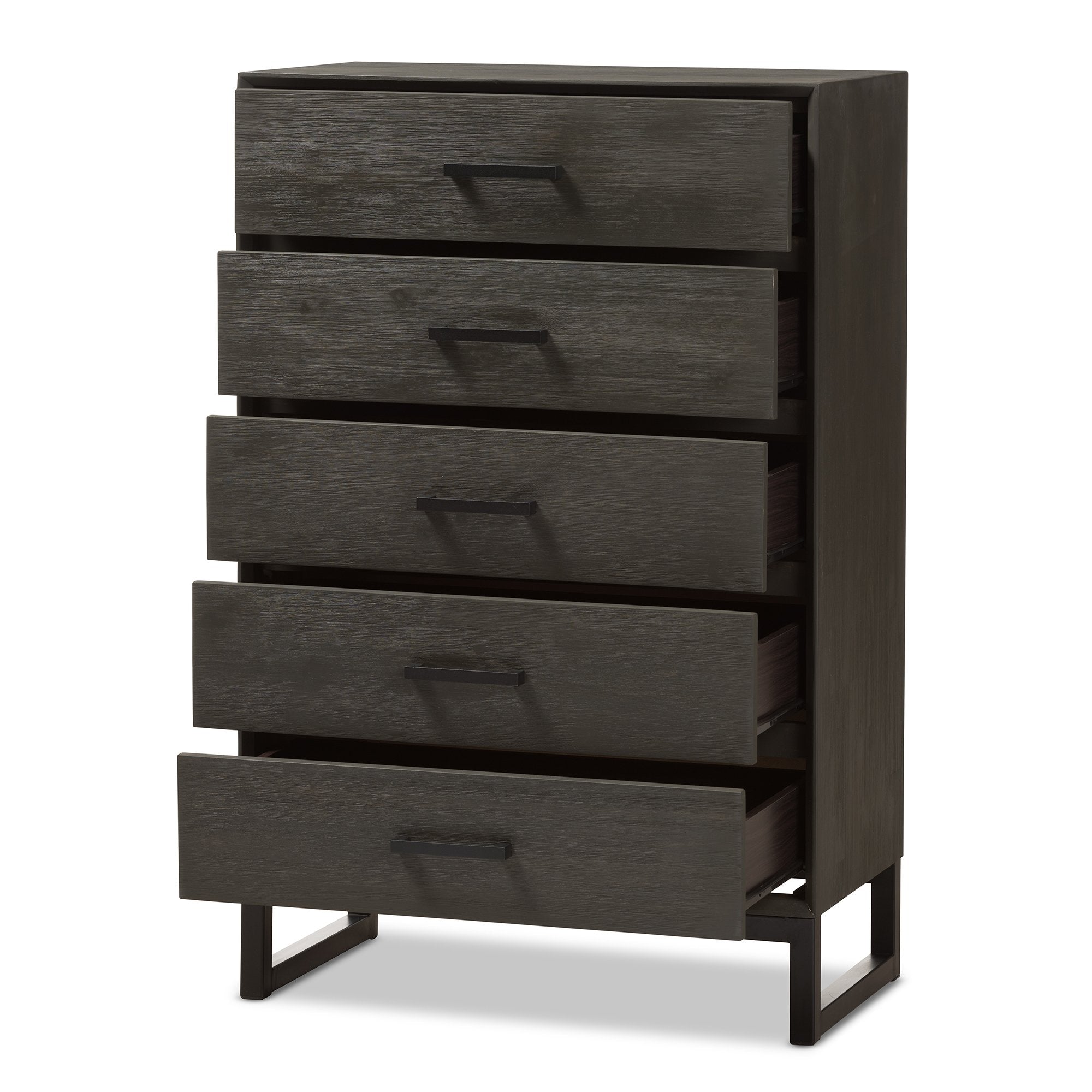 Baxton Studio Parris Rustic Grey Wood and Black Metal 5-Drawer Chest