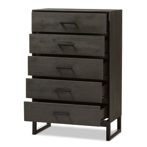 Baxton Studio Parris Rustic Grey Wood and Black Metal 5-Drawer Chest