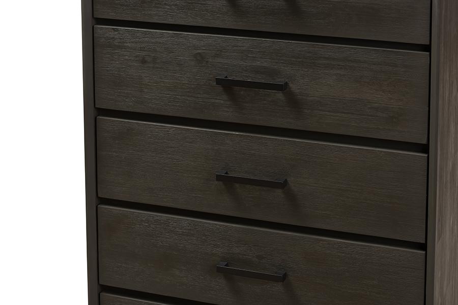 Baxton Studio Parris Rustic Grey Wood and Black Metal 5-Drawer Chest