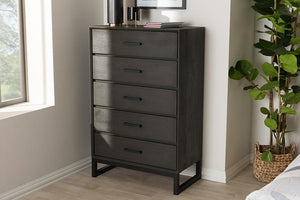 Baxton Studio Parris Rustic Grey Wood and Black Metal 5-Drawer Chest