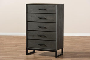 Baxton Studio Parris Rustic Grey Wood and Black Metal 5-Drawer Chest