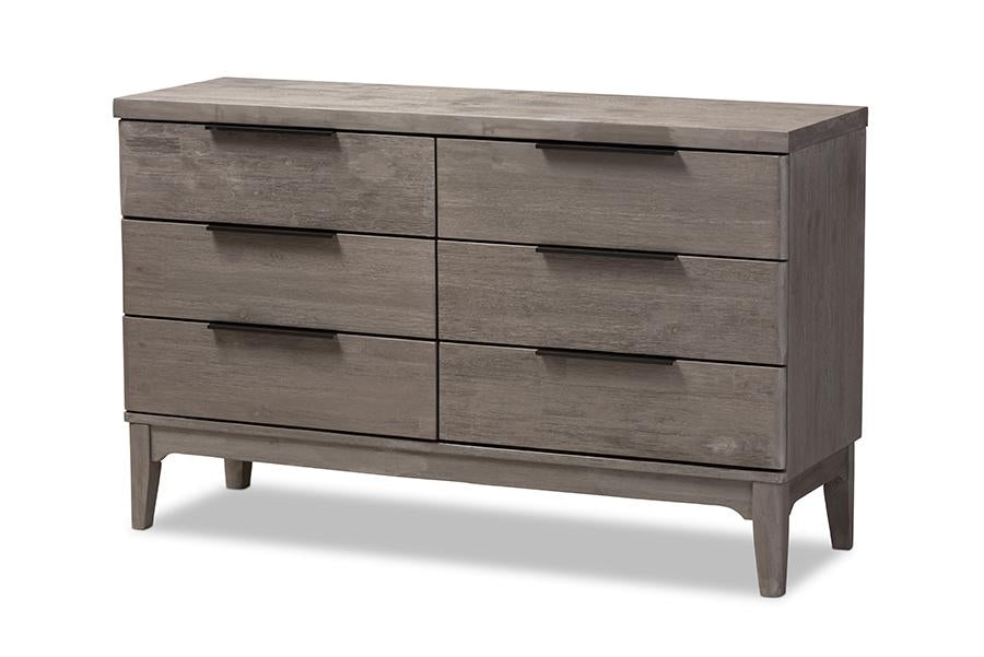 Baxton Studio Nash Rustic Platinum Wood 6-Drawer Dresser