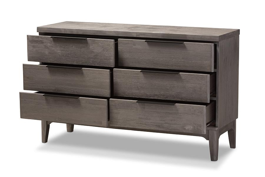 Baxton Studio Nash Rustic Platinum Wood 6-Drawer Dresser