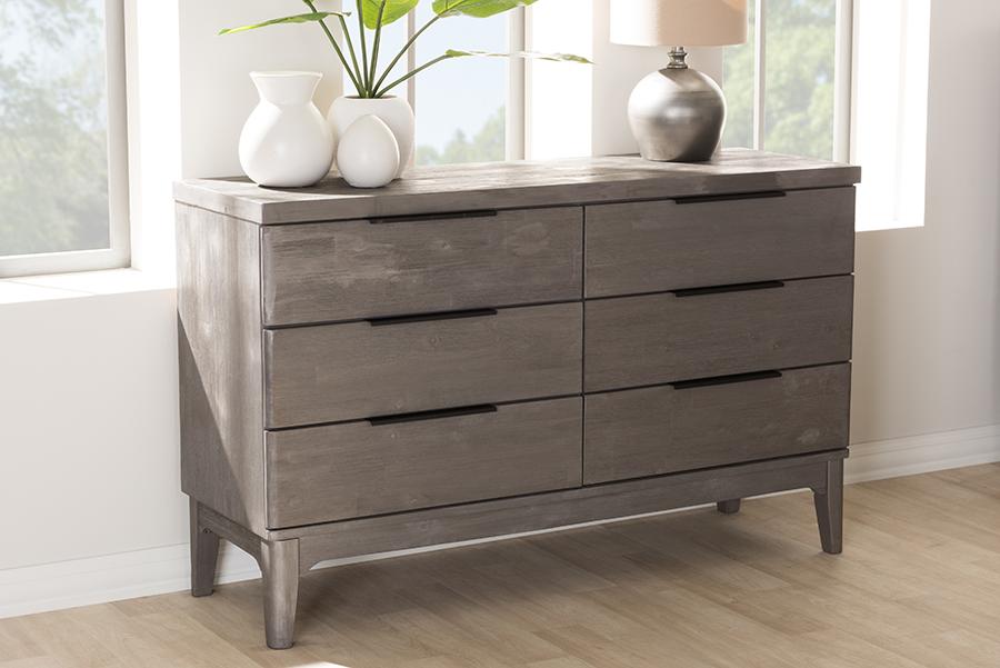 Baxton Studio Nash Rustic Platinum Wood 6-Drawer Dresser