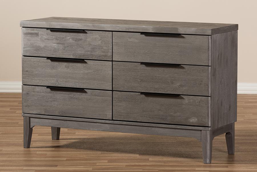 Baxton Studio Nash Rustic Platinum Wood 6-Drawer Dresser