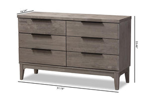 Baxton Studio Nash Rustic Platinum Wood 6-Drawer Dresser