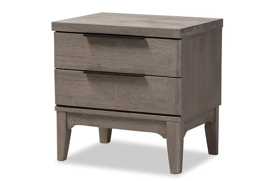 Baxton Studio Nash Rustic Platinum Wood 2-Drawer Nightstand