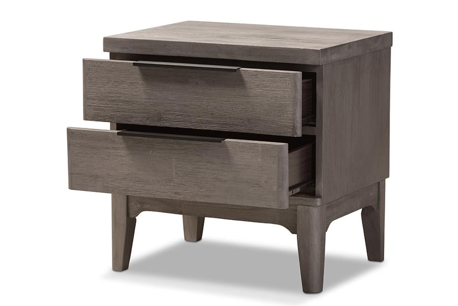 Baxton Studio Nash Rustic Platinum Wood 2-Drawer Nightstand