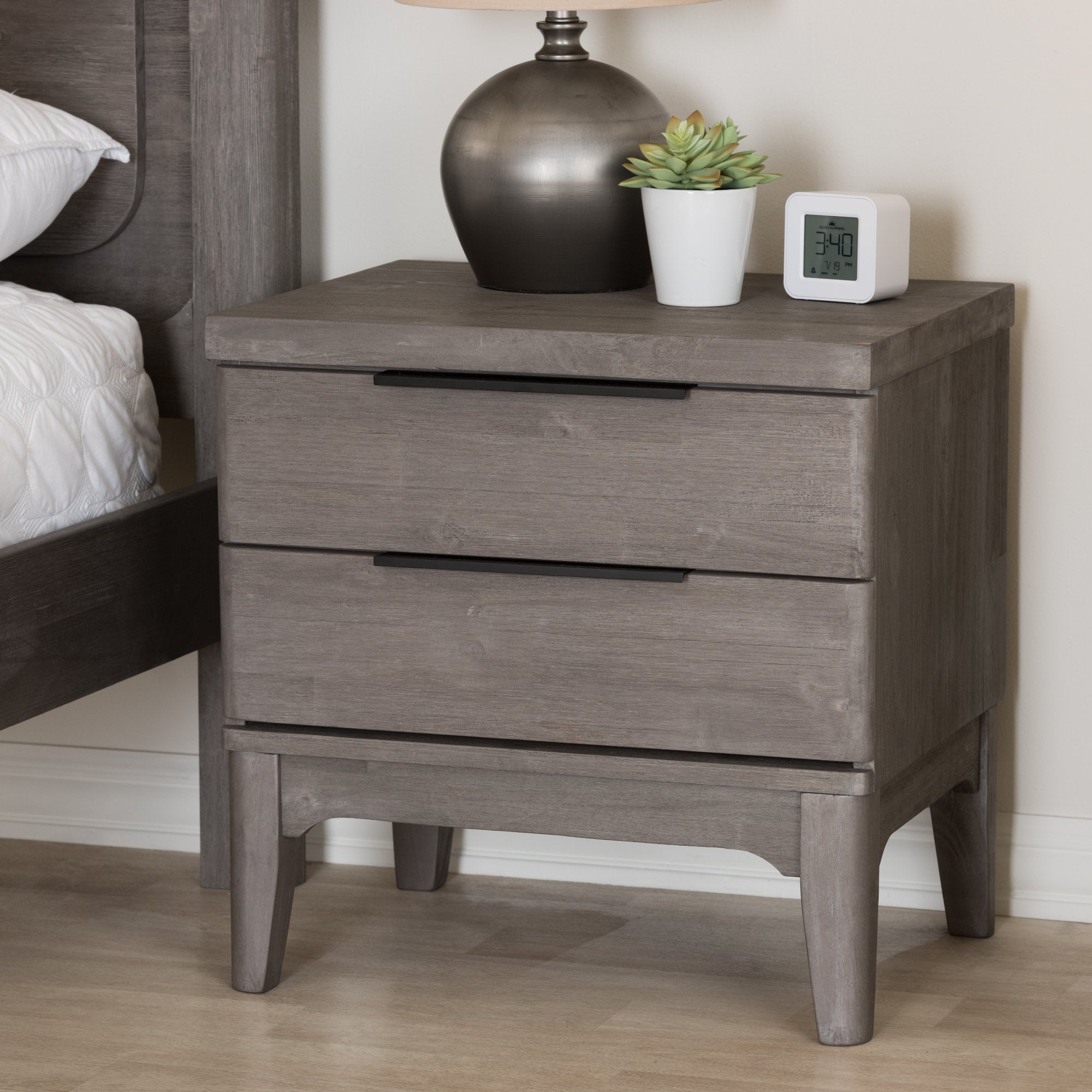 Baxton Studio Nash Rustic Platinum Wood 2-Drawer Nightstand