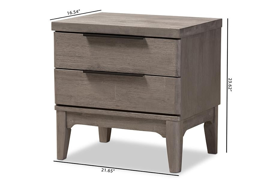 Baxton Studio Nash Rustic Platinum Wood 2-Drawer Nightstand