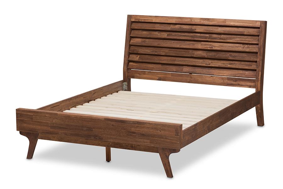 Baxton Studio Sierra Mid-Century Modern Brown Wood Queen Size Platform Bed