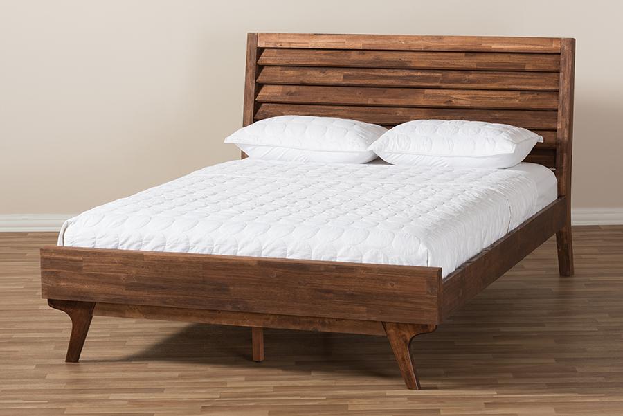 Baxton Studio Sierra Mid-Century Modern Brown Wood Queen Size Platform Bed