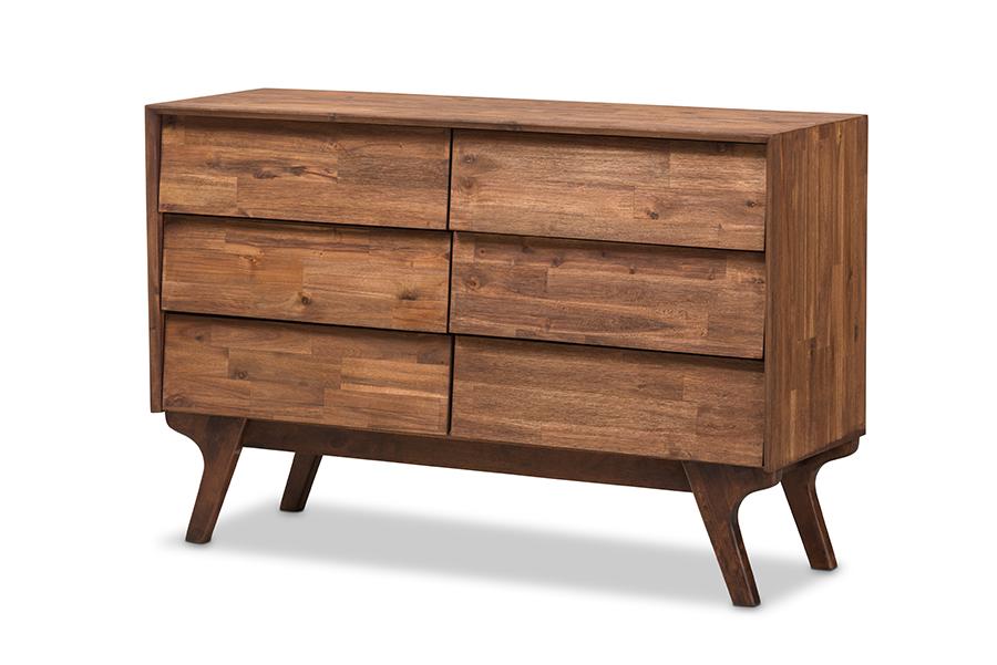 Baxton Studio Sierra Mid-Century Modern Brown Wood 6-Drawer Dresser