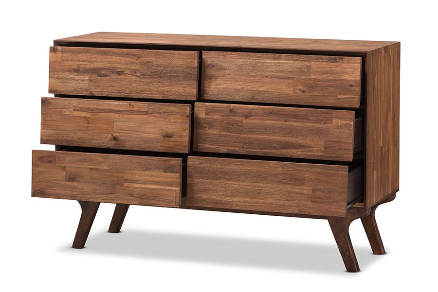 Baxton Studio Sierra Mid-Century Modern Brown Wood 6-Drawer Dresser