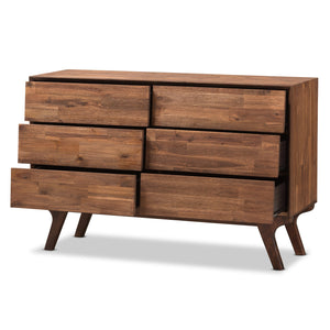 Baxton Studio Sierra Mid-Century Modern Brown Wood 6-Drawer Dresser