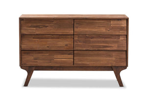 Baxton Studio Sierra Mid-Century Modern Brown Wood 6-Drawer Dresser