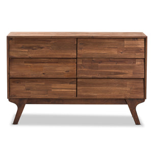 Baxton Studio Sierra Mid-Century Modern Brown Wood 6-Drawer Dresser