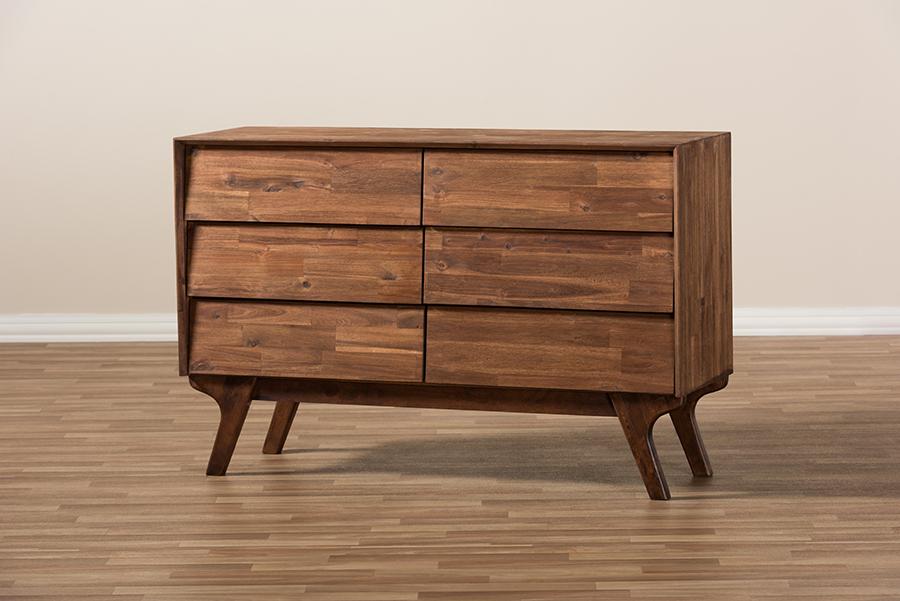 Baxton Studio Sierra Mid-Century Modern Brown Wood 6-Drawer Dresser