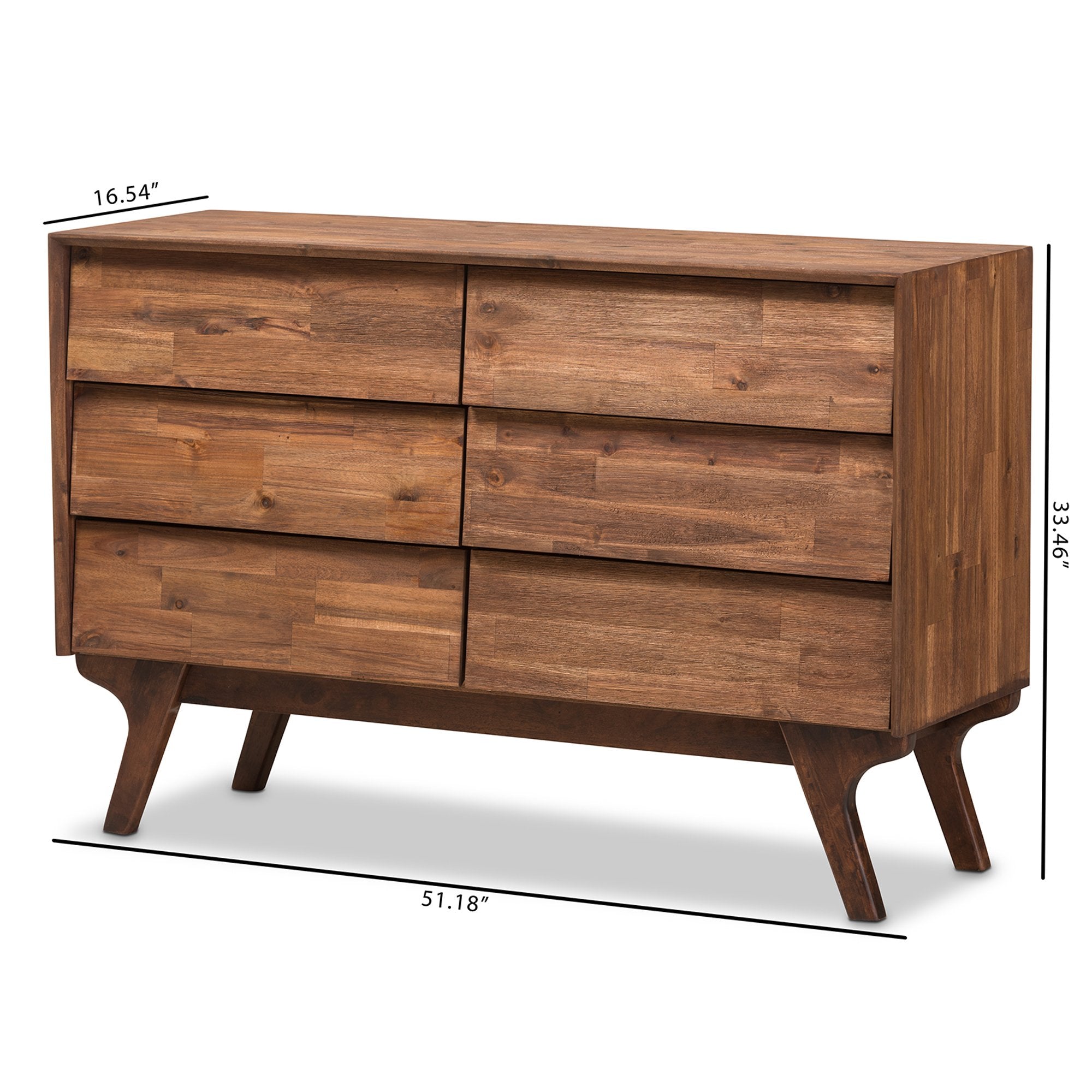 Baxton Studio Sierra Mid-Century Modern Brown Wood 6-Drawer Dresser