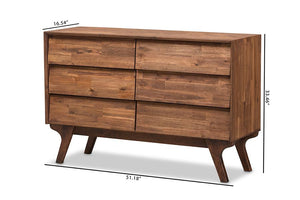 Baxton Studio Sierra Mid-Century Modern Brown Wood 6-Drawer Dresser