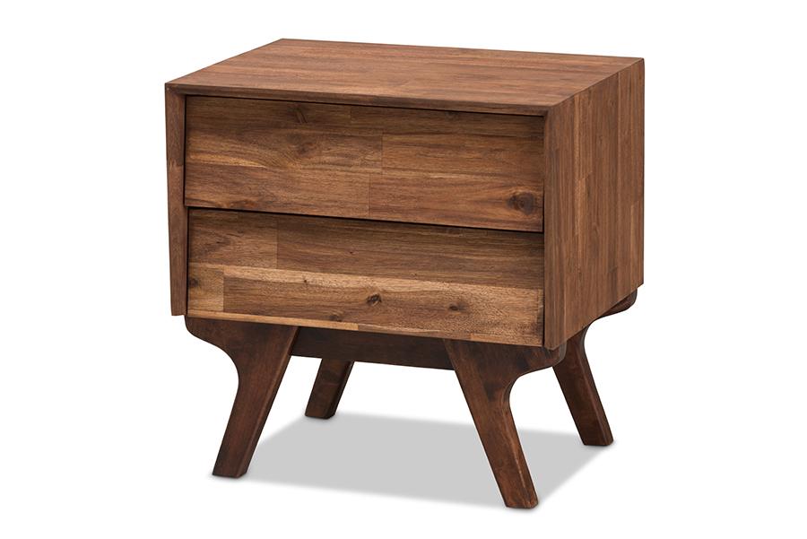 Baxton Studio Sierra Mid-Century Modern Brown Wood 2-Drawer Nightstand