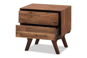 Baxton Studio Sierra Mid-Century Modern Brown Wood 2-Drawer Nightstand