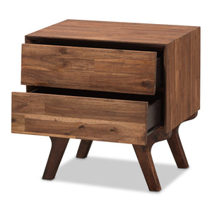 Baxton Studio Sierra Mid-Century Modern Brown Wood 2-Drawer Nightstand