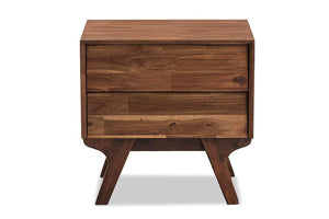 Baxton Studio Sierra Mid-Century Modern Brown Wood 2-Drawer Nightstand