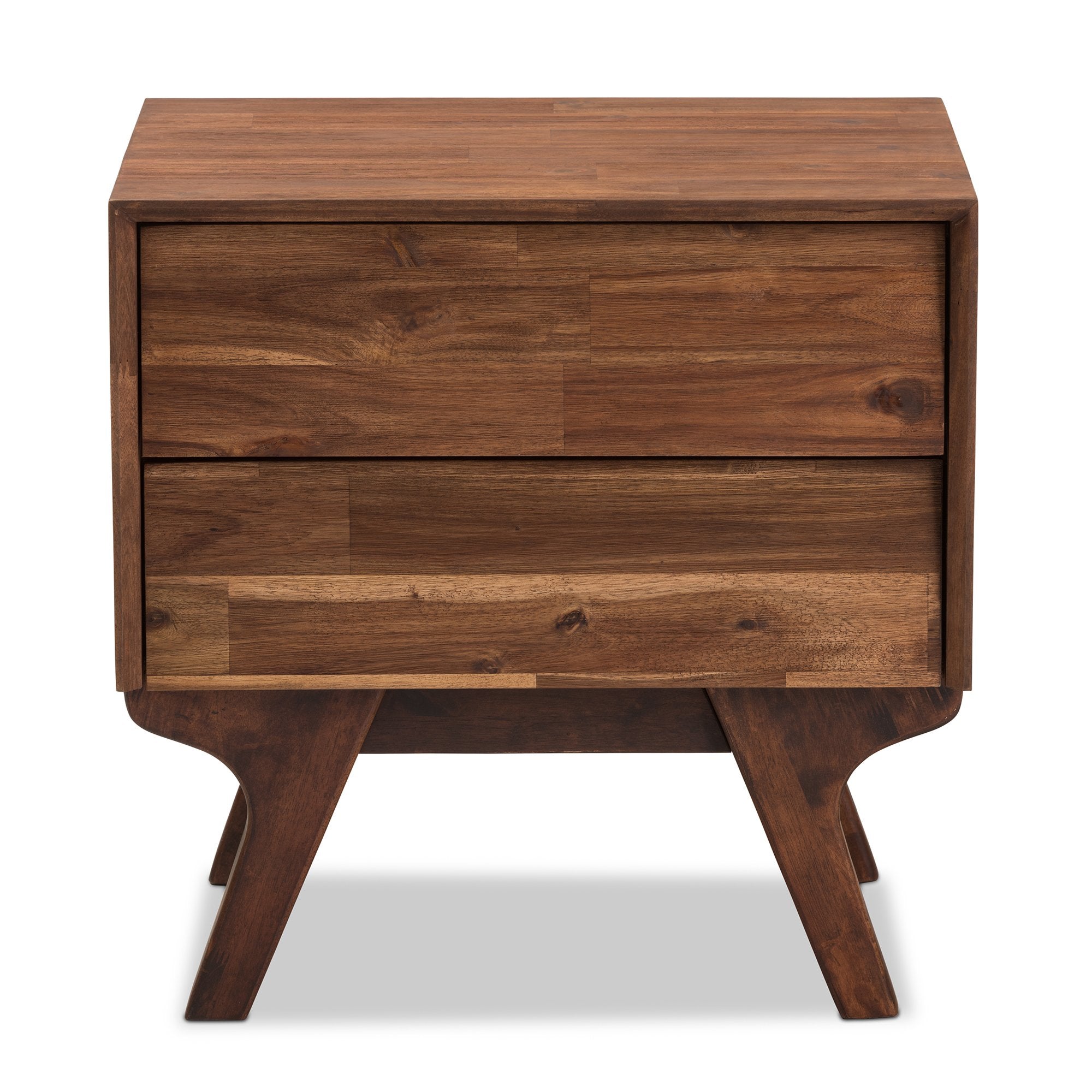 Baxton Studio Sierra Mid-Century Modern Brown Wood 2-Drawer Nightstand