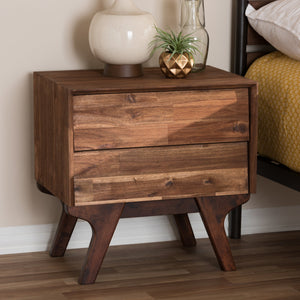 Baxton Studio Sierra Mid-Century Modern Brown Wood 2-Drawer Nightstand