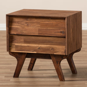 Baxton Studio Sierra Mid-Century Modern Brown Wood 2-Drawer Nightstand