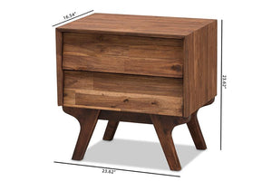 Baxton Studio Sierra Mid-Century Modern Brown Wood 2-Drawer Nightstand