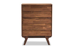 Baxton Studio Sierra Mid-Century Modern Brown Wood 5-Drawer Chest