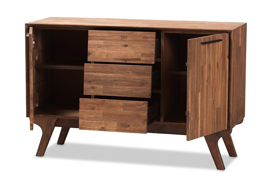 Baxton Studio Sierra Mid-Century Modern Brown Wood 3-Drawer Sideboard