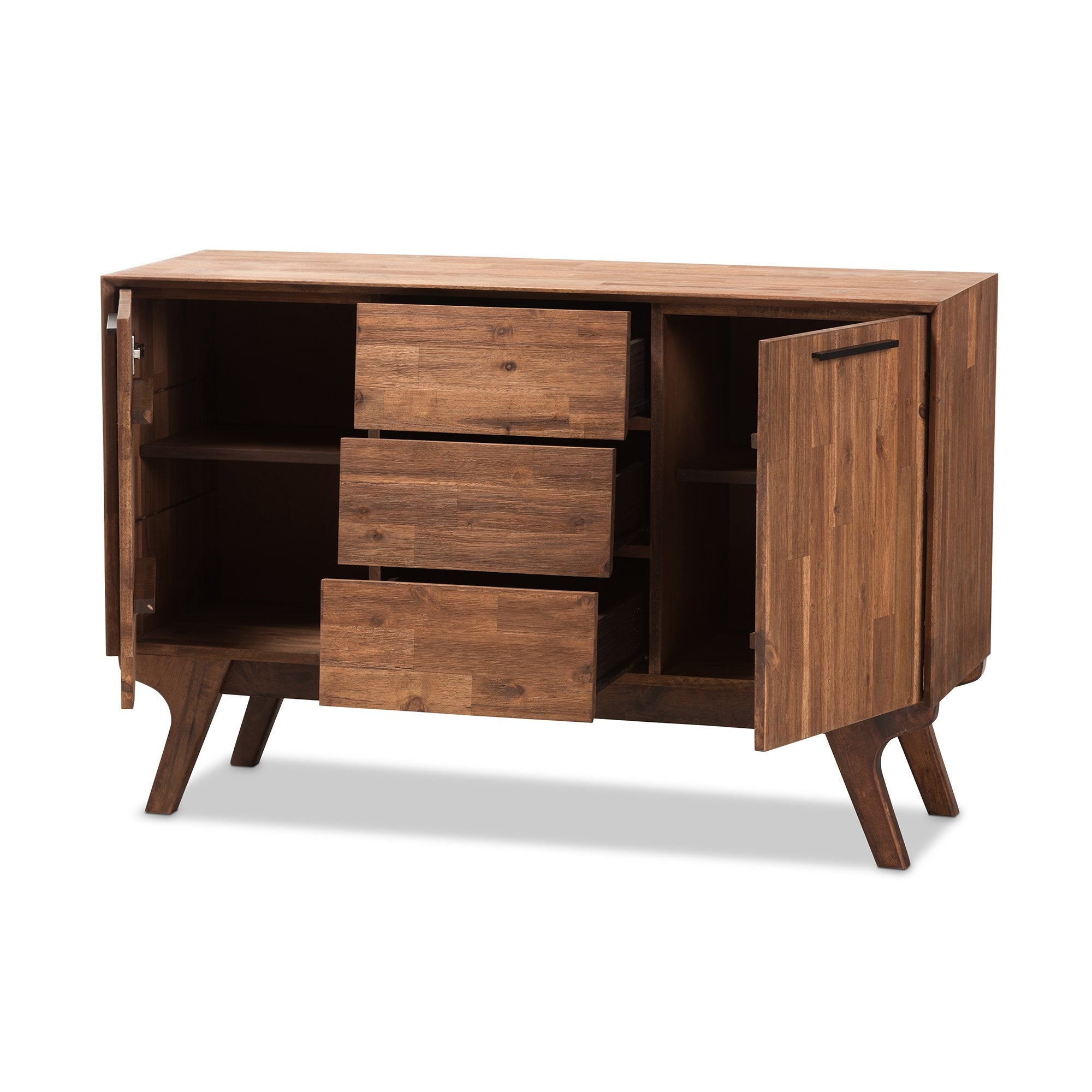 Baxton Studio Sierra Mid-Century Modern Brown Wood 3-Drawer Sideboard