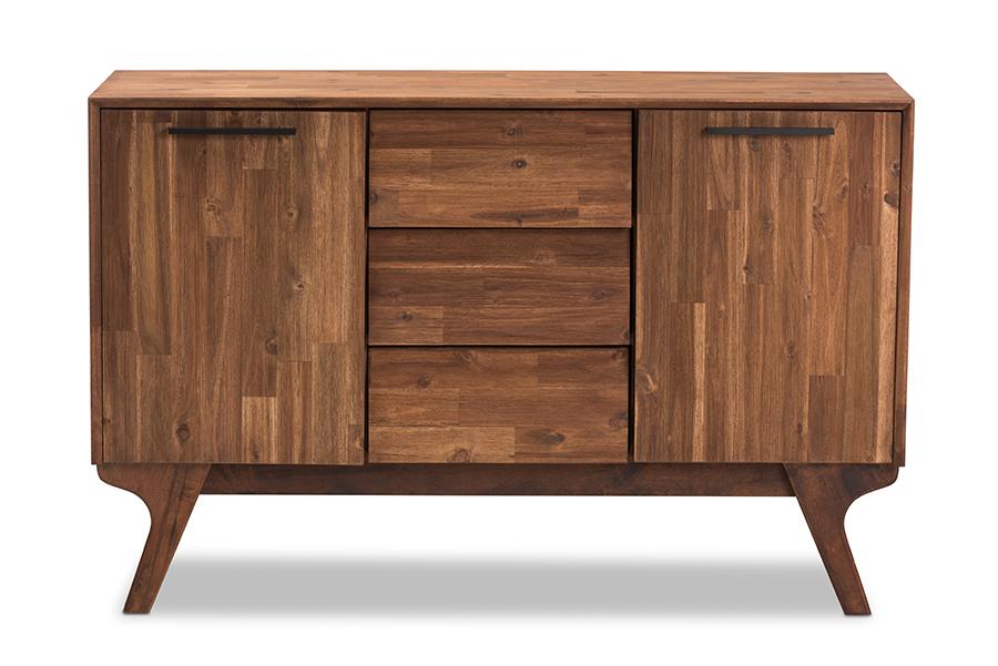 Baxton Studio Sierra Mid-Century Modern Brown Wood 3-Drawer Sideboard