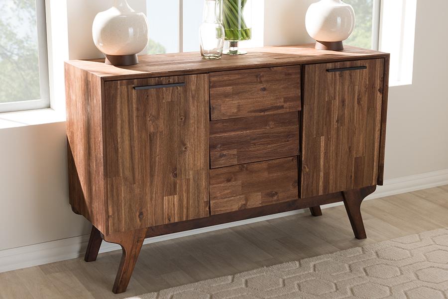 Baxton Studio Sierra Mid-Century Modern Brown Wood 3-Drawer Sideboard