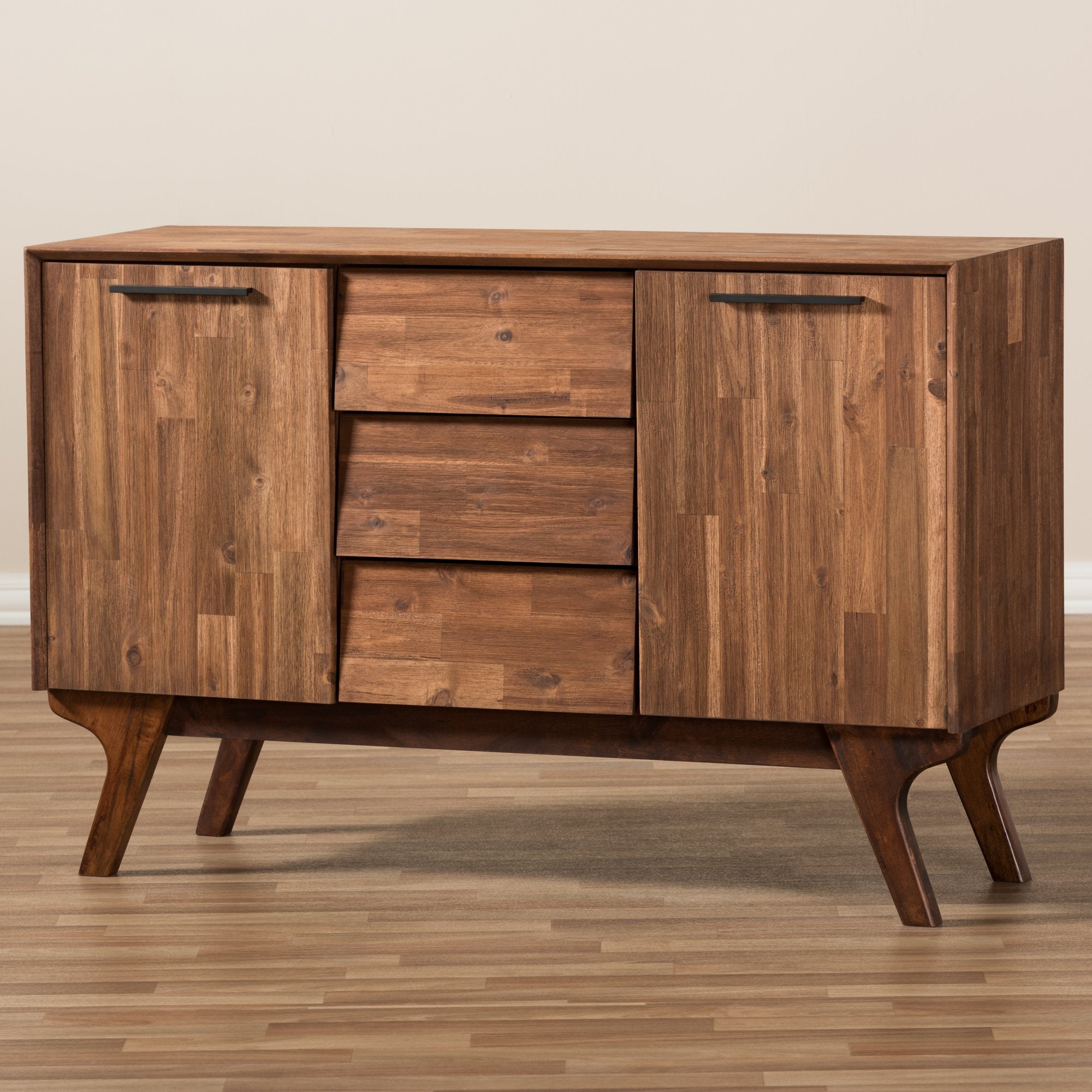 Baxton Studio Sierra Mid-Century Modern Brown Wood 3-Drawer Sideboard