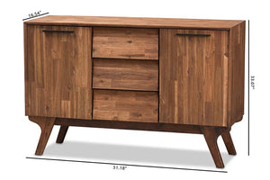 Baxton Studio Sierra Mid-Century Modern Brown Wood 3-Drawer Sideboard