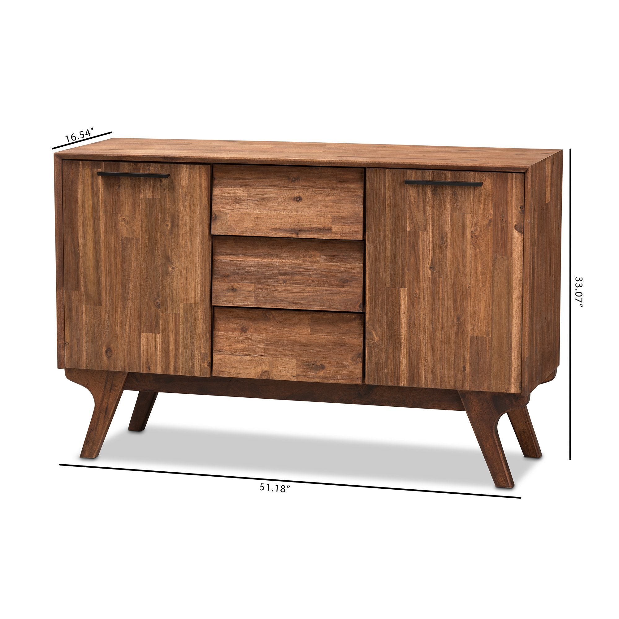 Baxton Studio Sierra Mid-Century Modern Brown Wood 3-Drawer Sideboard