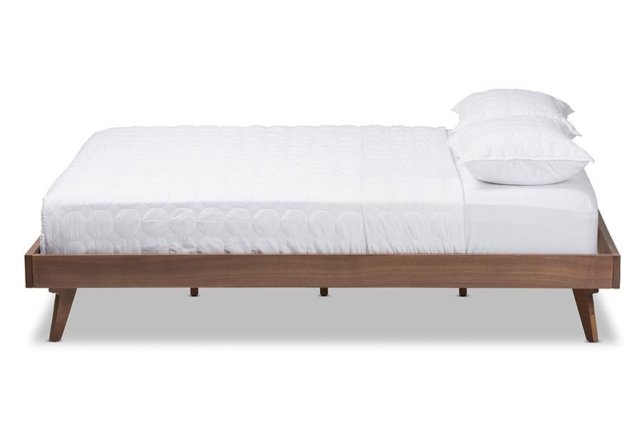 Baxton Studio Jacob Mid-Century Modern Walnut Brown Finished Solid Wood Full Size Bed Frame