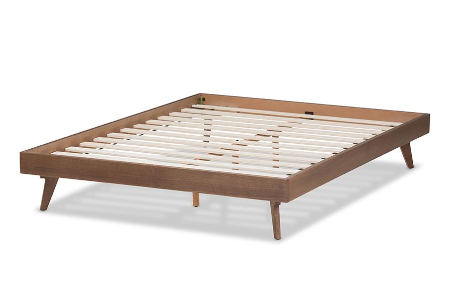 Baxton Studio Jacob Mid-Century Modern Walnut Brown Finished Solid Wood Full Size Bed Frame