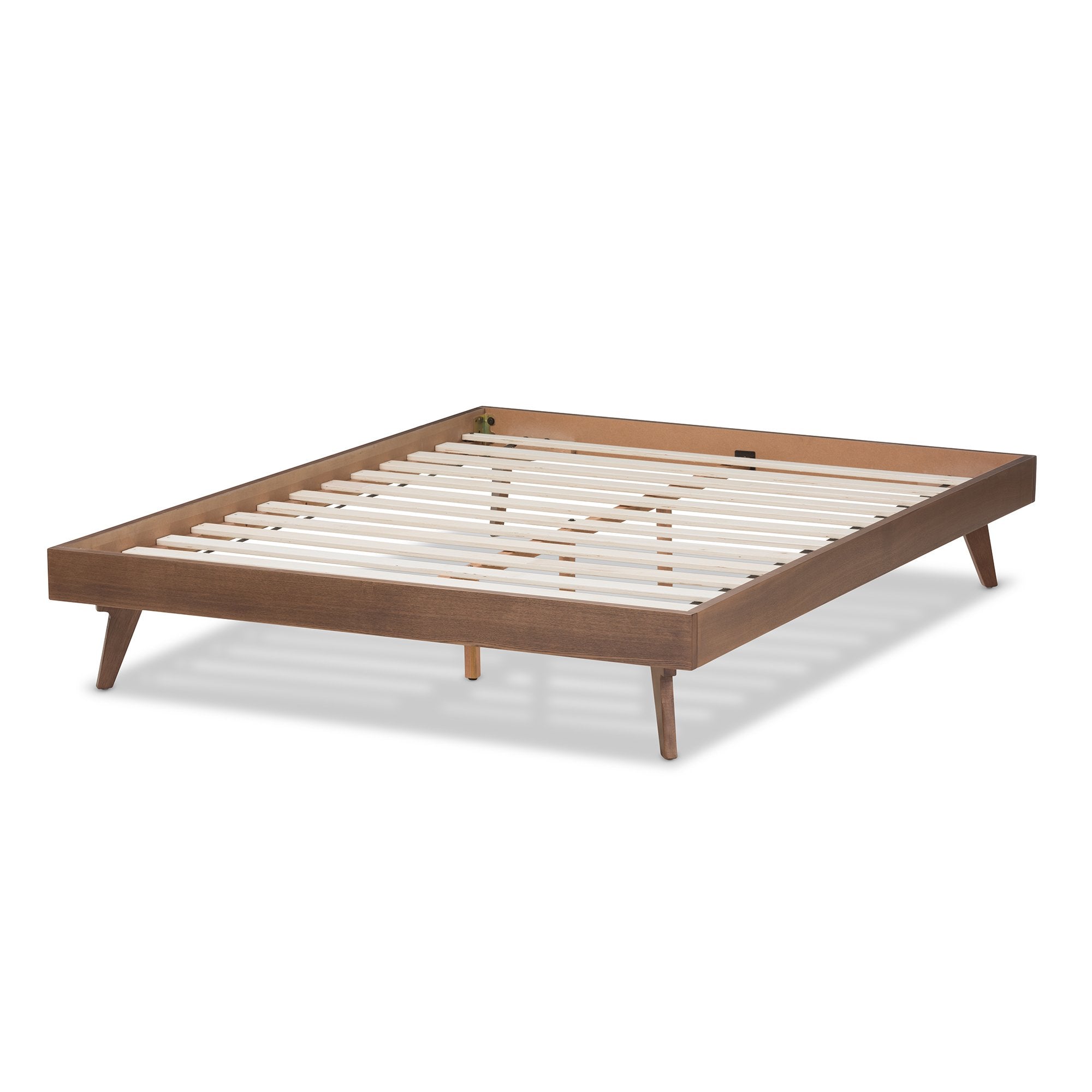 Baxton Studio Jacob Mid-Century Modern Walnut Brown Finished Solid Wood Queen Size Bed Frame