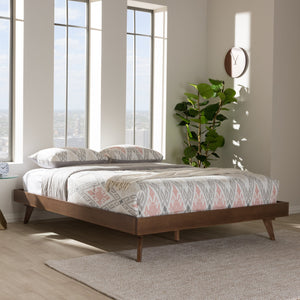 Baxton Studio Jacob Mid-Century Modern Walnut Brown Finished Solid Wood Queen Size Bed Frame