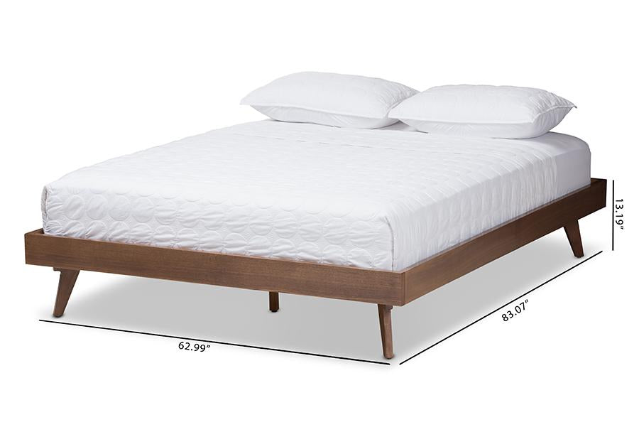 Baxton Studio Jacob Mid-Century Modern Walnut Brown Finished Solid Wood Full Size Bed Frame