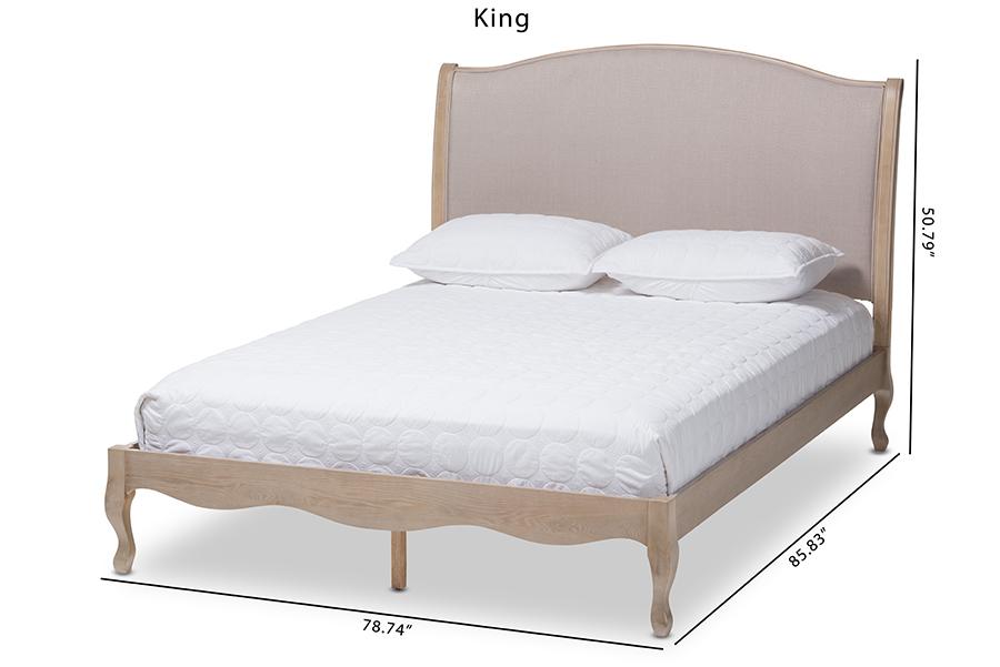 Baxton Studio Lorelei French Beige Fabric Upholstered Light Oak-Finished Queen Sized Platform Bed