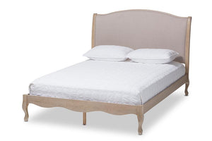 Baxton Studio Lorelei French Beige Fabric Upholstered Light Oak-Finished Full Sized Platform Bed