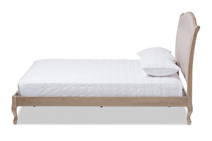 Baxton Studio Lorelei French Beige Fabric Upholstered Light Oak-Finished Full Sized Platform Bed